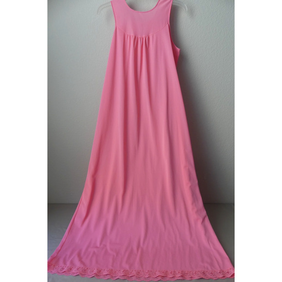 Vintage Pink Nylon Womens MEDIUM Nightgown Long Texsheen Lace Button - Picture 5 of 9